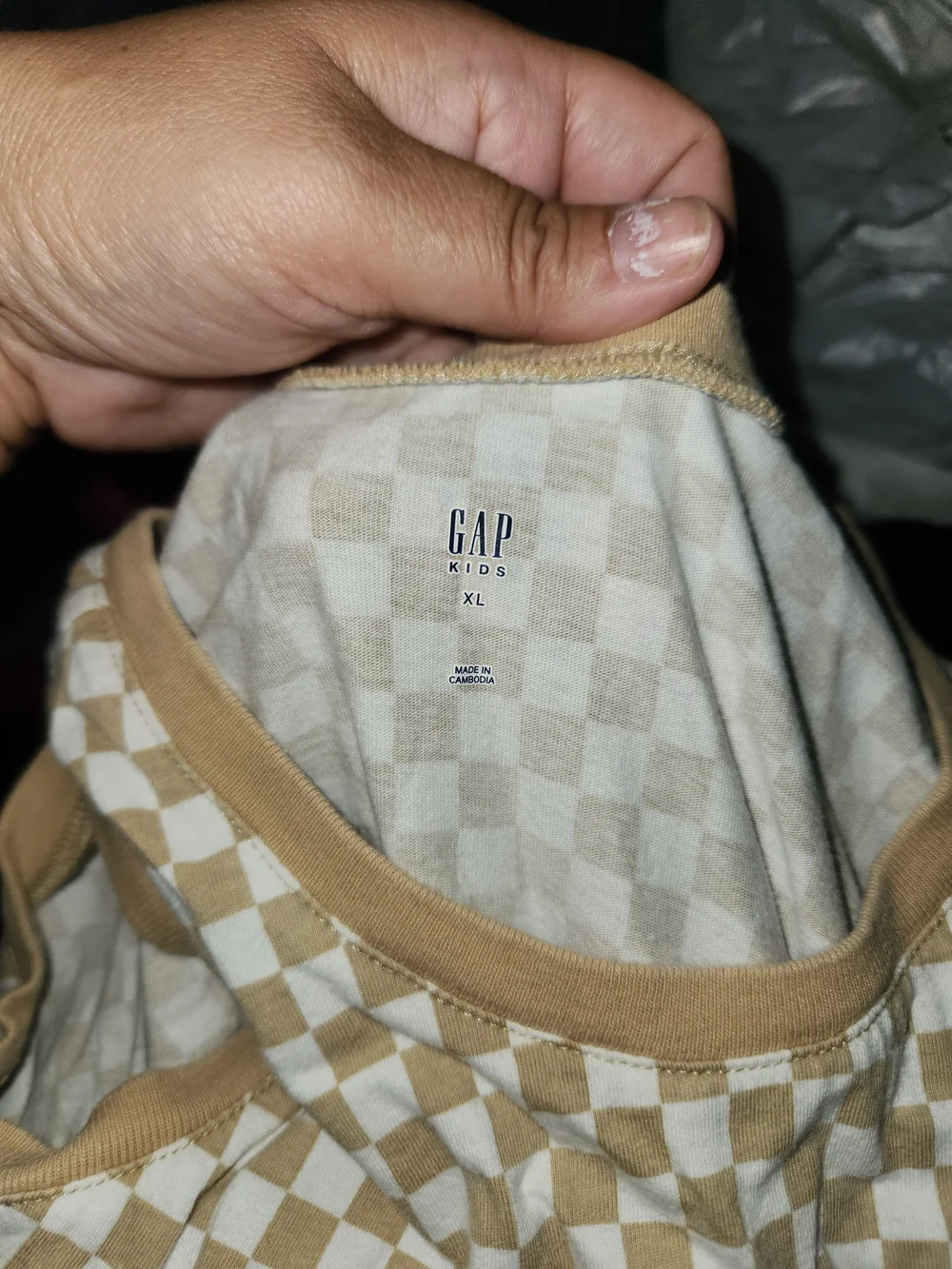 GAP Beige & White Checkered Sleeveless Pocket Dress